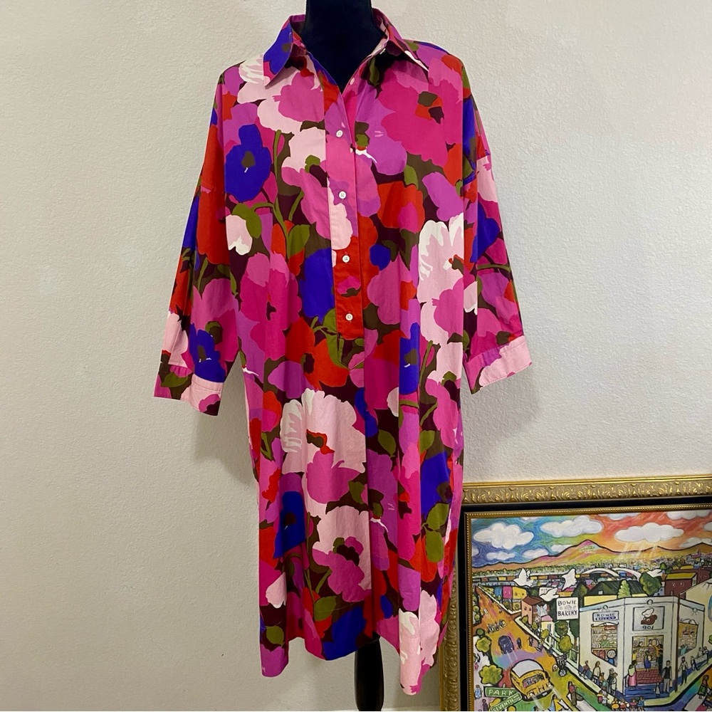 Pink Floral Button-Front Women’s Shirt Dress